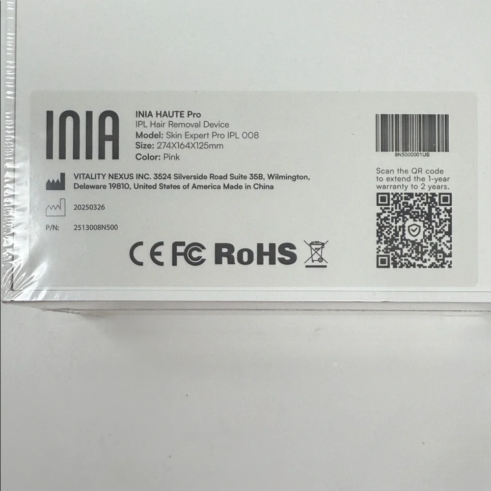 Pink INIA Haute Pro S2 IPL At-Home Hair Removal Device New in Box